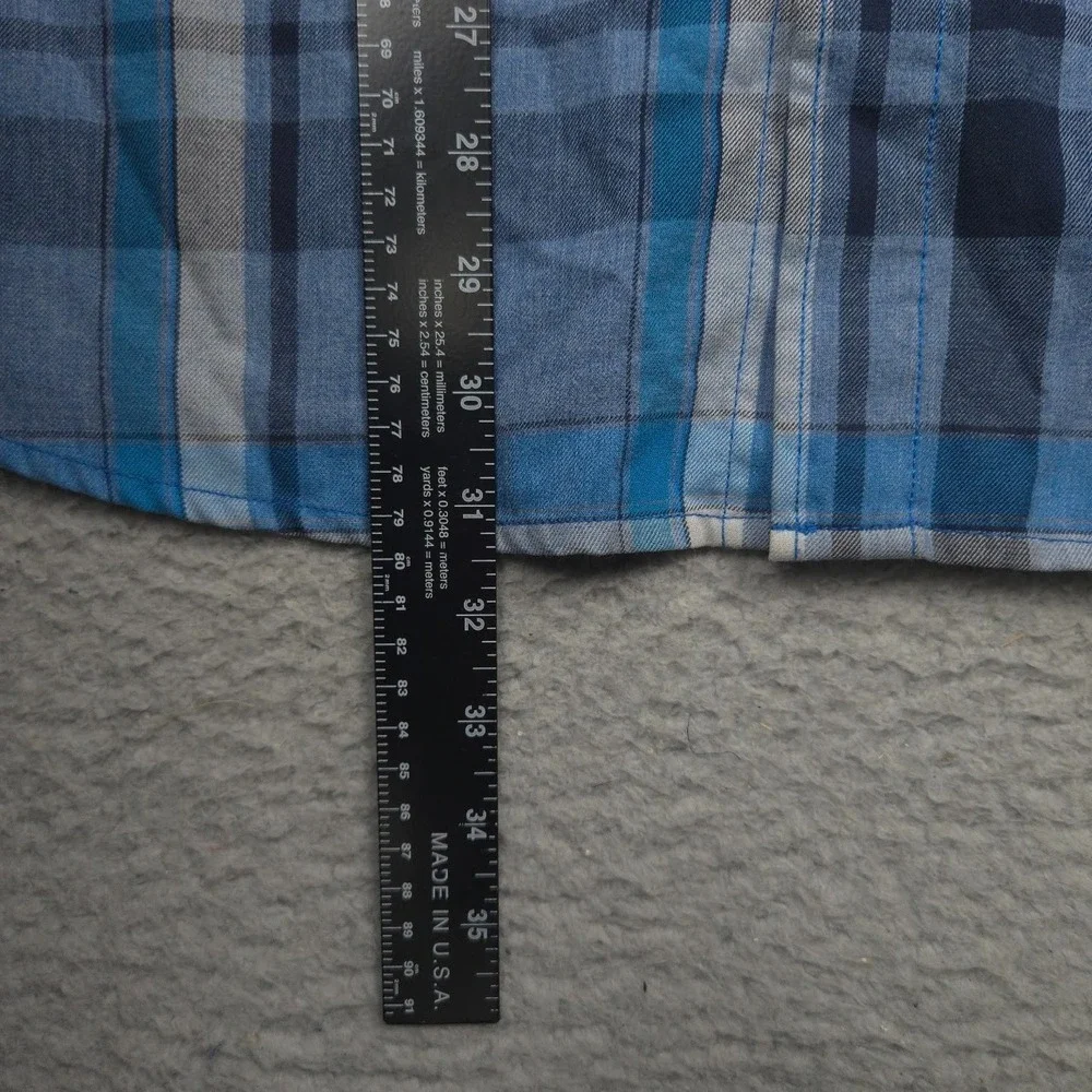 The North Face Plaid Button Up Shirt Mens L Blue Outdoor Hiking Polyester